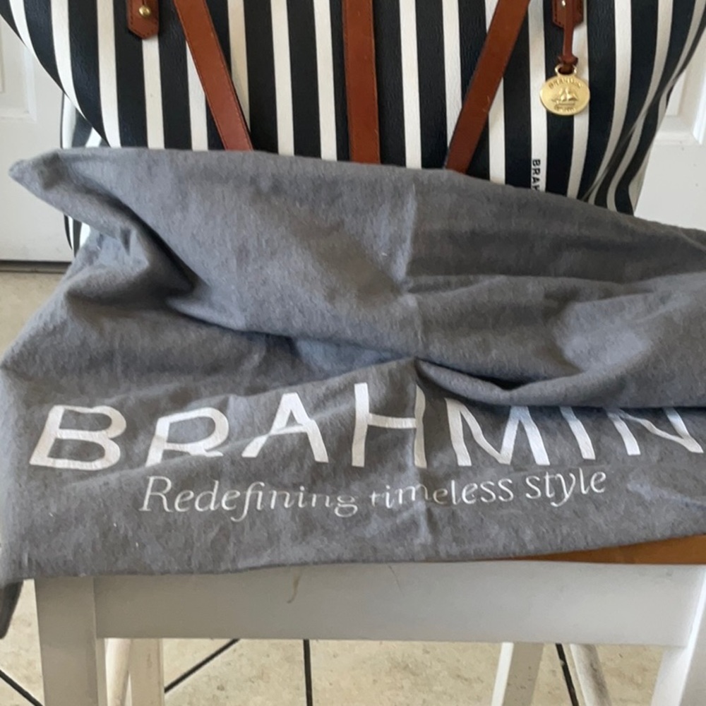 BrahminBlack and White Striped Tote Bag - Picture 9 of 12